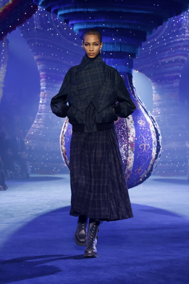 Tartan outfit from head to toe during the Dior autumn winter fashion show.